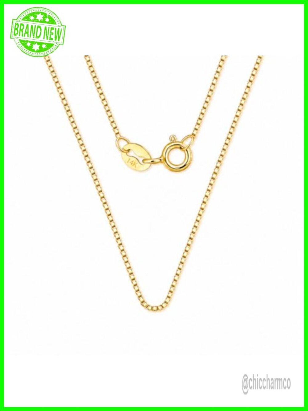 14K Solid Yellow Gold Box Chain Necklace 1.1mm 22 Inch Spring Ring Clasp
